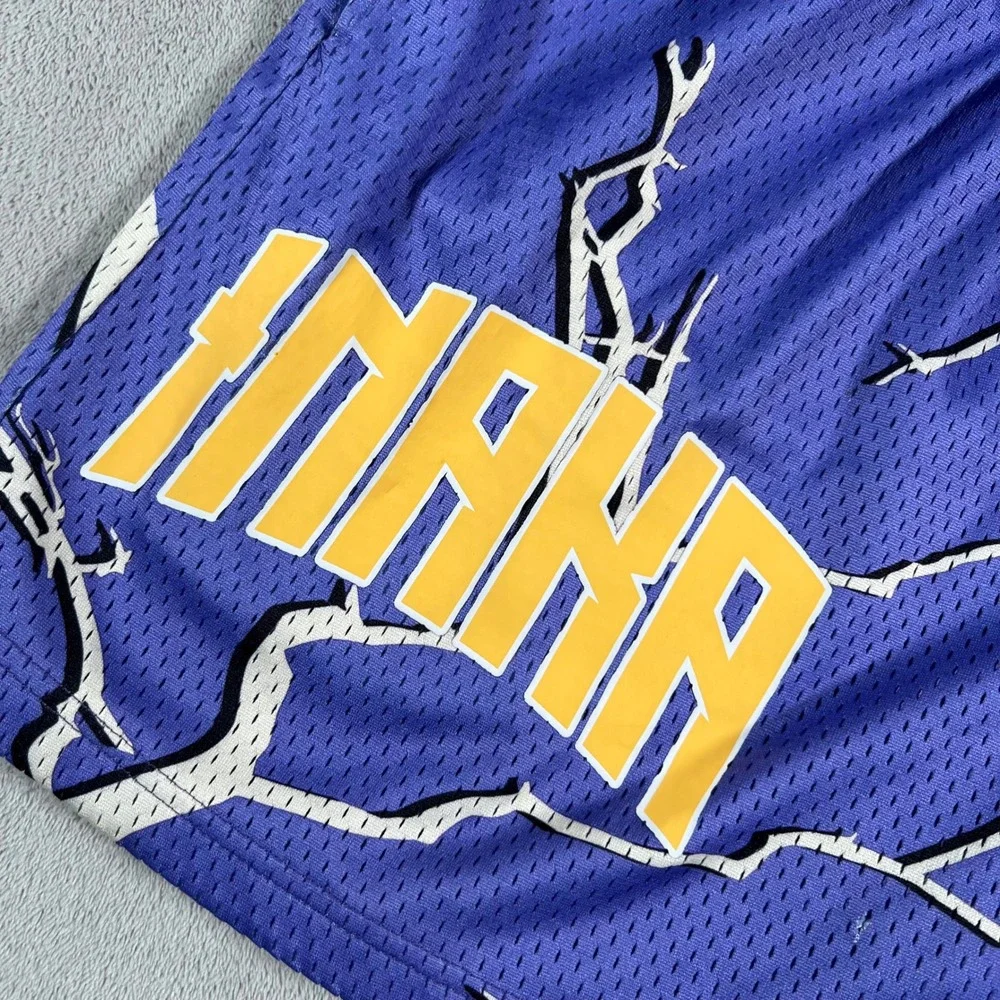 Inaka Power Gym Shorts Men's Size Large Purple Mesh Lightning Graphic Print Rare